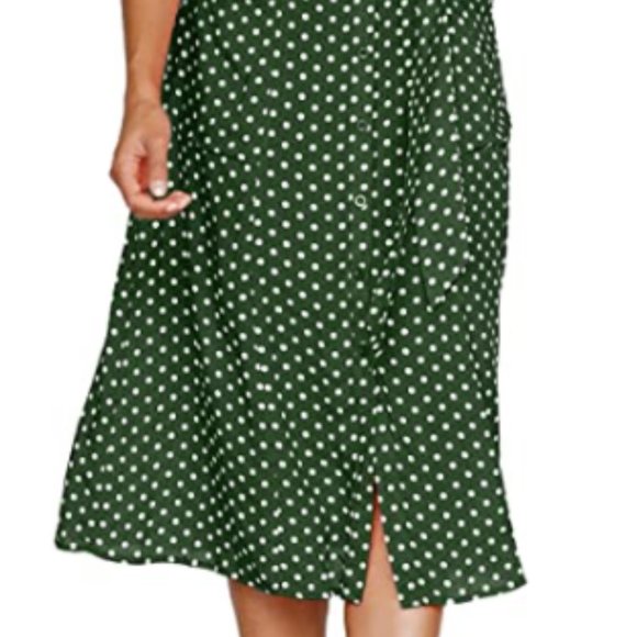 Green Polka Dot | Swing Midi Dress with Pockets and Tie Waist | Size S - Picture 3 of 8